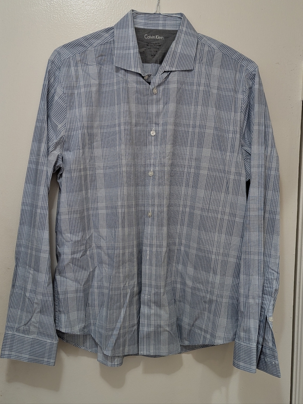 Calvin Klein Men's Light Blue Plaid Dress Shirt Large